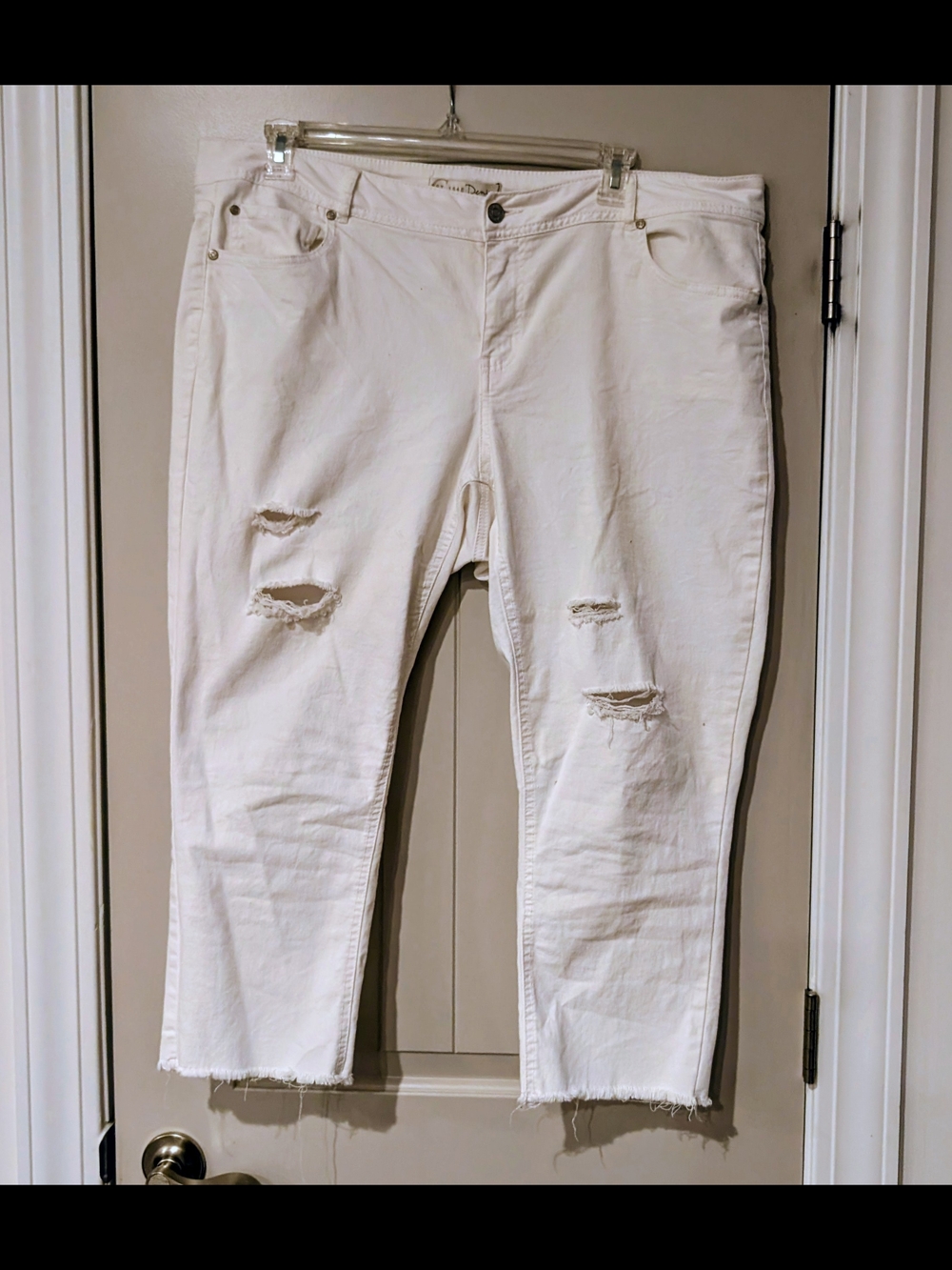 White Distressed Capris - Women